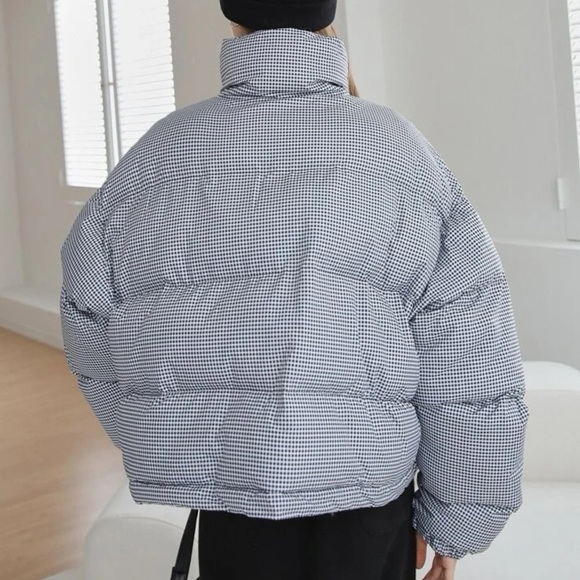 Gingham Zip Up Puffer Coat - Picture 3 of 4